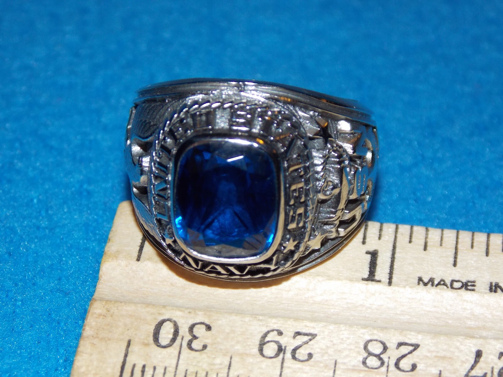 VINTAGE - UNITED STATES NAVY BLUE STONE RING - SIZE 11.5 - NOS ALPHA BRAND