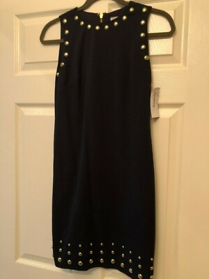 Pre Owned Womens Michael Kors Navy Blue Dress with Gold Studs Size XS  Pretty | eBay