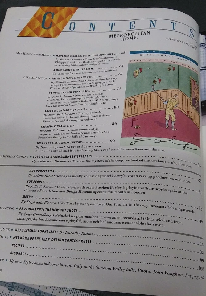 METROPOLITAN HOME Magazine July 1989 ARCHITECTURE OF LEISURE ALFRESCO STYLE - Image 3 of 4