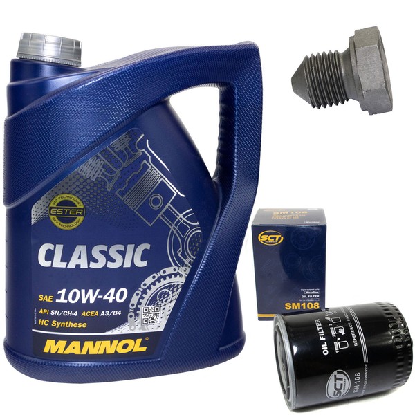 MotoröL Set 10W-40 5 Liter + ÖLfilter SM 108 + Schraube FüR Audi Seat VW Polo-image