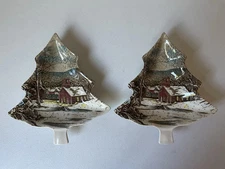 2 Johnson Brothers Friendly Village School House Tree Shaped candy Dish 8”