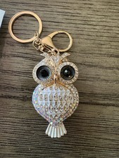Owl White Gem Key Chain Bag Charm Purse Charm New In Package Gold Tone
