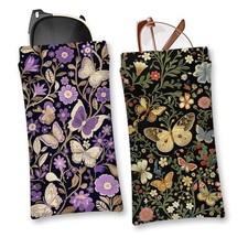 Eyeglasses Sunglasses Case PU Soft Squeeze Top Glasses Pouch Purple-butterflies