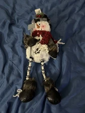 TRANSPAC Snowman Shelf Sitter Plush 15 Inch Vintage Scarf Shovel Winter Decor