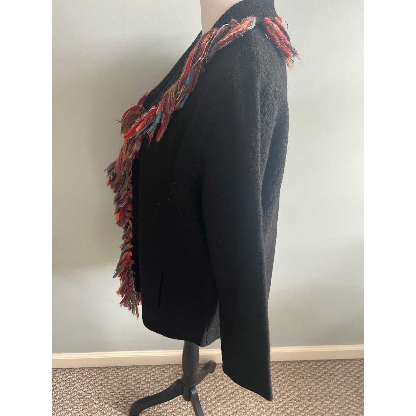 Ruby Rd Wool Jacket Black Open Front Multicolor F… - image 6