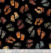 Cotton Bigfoot Yeti Footprints Black Cotton Fabric Print by the Yard D603.02