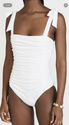 MinkPink Swimsuit White One Piece Rouging Tie Straps Large US Size 8 Lined NWT