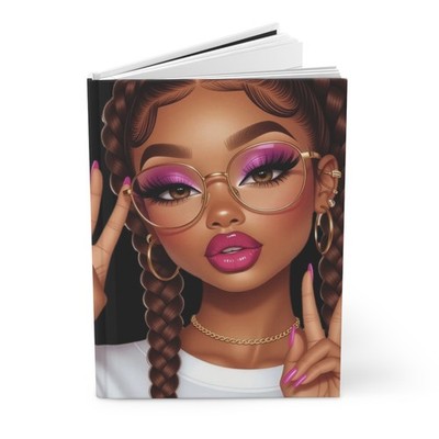 Glam Girl Portrait Hardcover Journal | Pink Makeup, Braids, Glasses