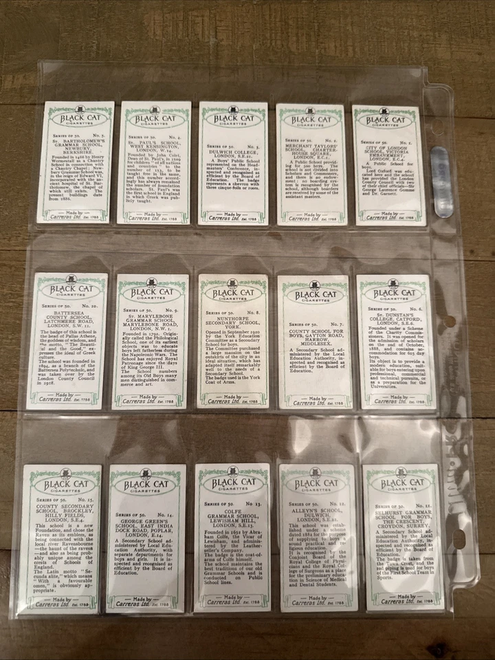 1929 Carreras Black Cat Cigarettes School Emblems Tobacco Cards Complete Set - Image 2 of 4