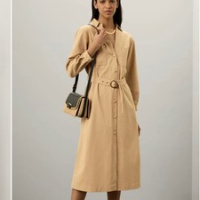 Arena Star Khaki Midi Shirt Dress XL Career Work Safari Cotton Designer $195