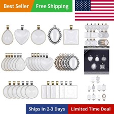 60Pcs Pendant Trays, Bezel Pendant Trays Blanks with Glass Cabochons for Pend...