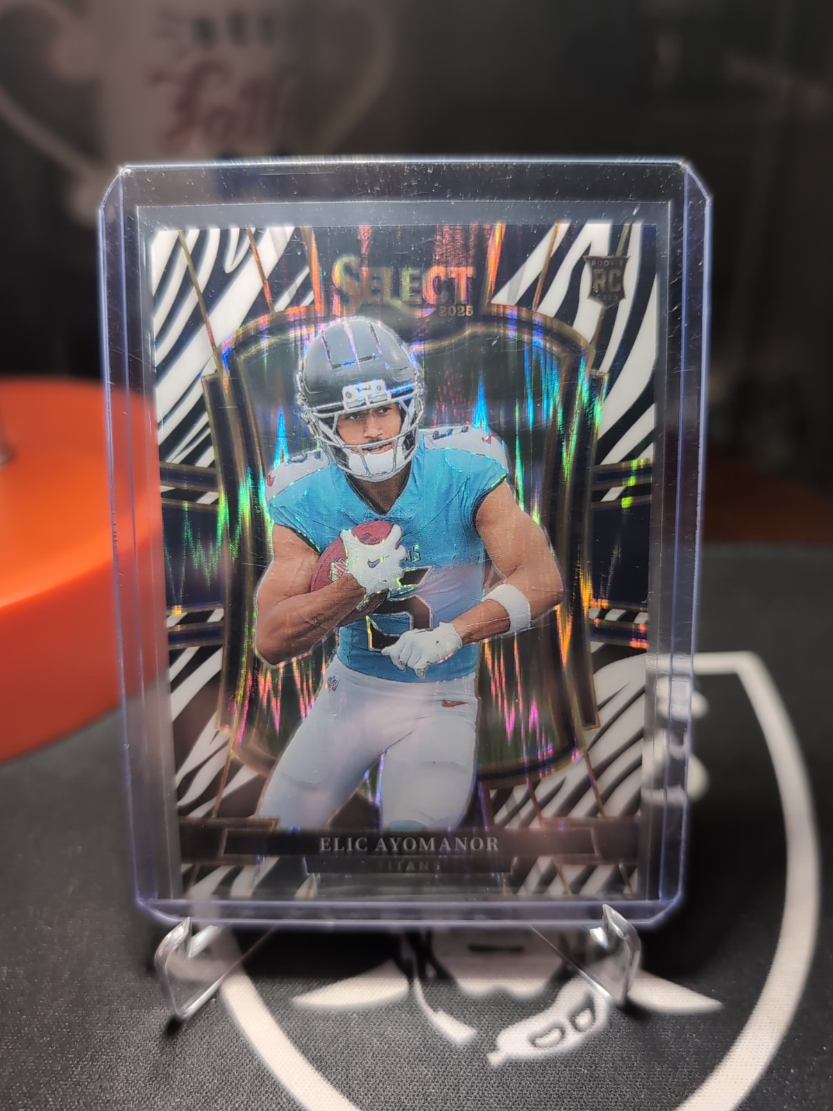 2025 Panini Select Football Elic Ayomanor #127 Rookie Zebra Premier Level Titans