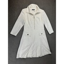 Tommy Hilfiger Dress 6 White Tweed Half Zip Fit and Flare 3/4 Sleeve Flawed