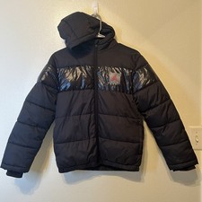 Air Jordan Puffer Jacket Large 12-13 Years Youth Hooded Fleece Lined Black BG13