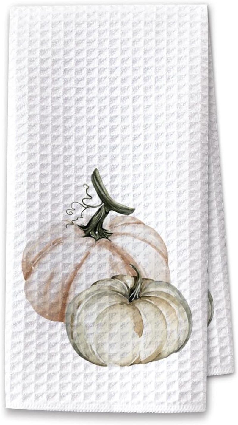 Pumpkin Fall Kitchen Towels, Farmhouse Autumn Dish Hand Towels Microfiber Waffle