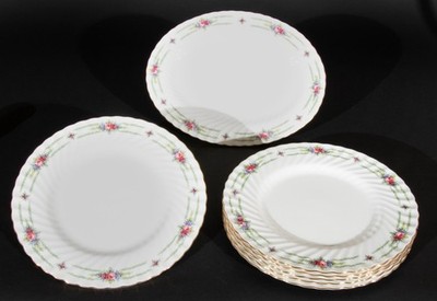 Minton Chiltern Dinner Plates (6) + Platter Floral Roses & Leaves Scalloped