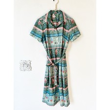 Vintage 70s Lorac Original Lady Carol Floral Paisley Tie Waist Dress L