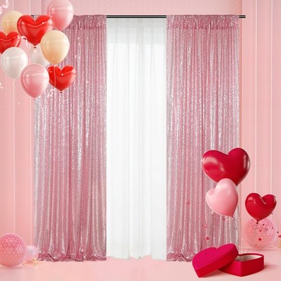 2 Panels Fuchsia Pink Sequin Backdrop Curtains Glitter Party Decor 2x8FT