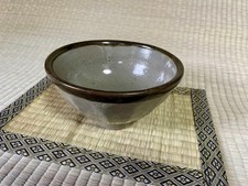 Bol à thé à facettes Shoji Hamada vert émail noir Mashiko Ware art japonais