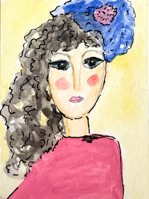Aceo Original Painting, Abstract, lady, Gouache, OOAK , 2.5 x 3.5, mini painting