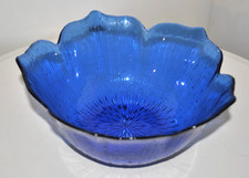 Arcoroc France Glass Bowl- Vintage 'Petal' blue glass- Decorative GC