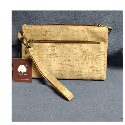CORKCHO  Natural Cork Clutch Bag Wrist Strap Eco Friendly