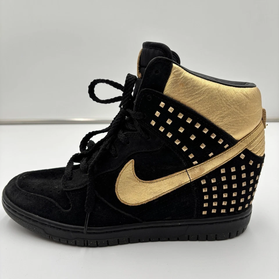 Nike Dunk Sky Hi Studded Black Gold Wedge Sneakers Size 11 615873-001 - Image 2 of 4