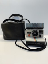 Vintage Polaroid One Step Rainbow Stripe Land Camera GE Flash Bar II Case