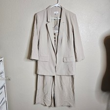 Loft 2 Piece Pant Suit set Blazer 6, High Waist Button Fluid Pant 4 khaki tan