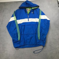 Vintage Adidas Anorak Windbreaker Jacket Men's Large Blue Hooded Pullover 90s