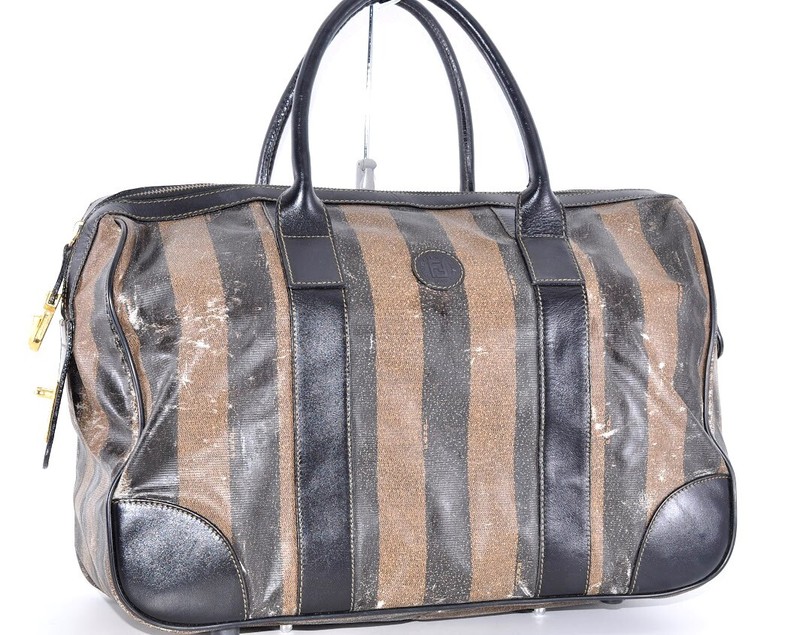 FENDI Pecan Toto Bag Hand Bag PVC Vinyl Leather Zip Used Authentic Q7011366 FENDI Pecan Toto Bag Hand Bag PVC Vinyl Leather Zip Used Authentic Q7011366