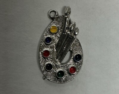 Art Paint Pallet  Charm Vintage Sterling Silver Colorful Enamel