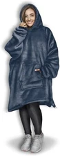 Premium Wearable Hooded Sweater Blanket Adult Women and Men 37"x32"  Navy Blue