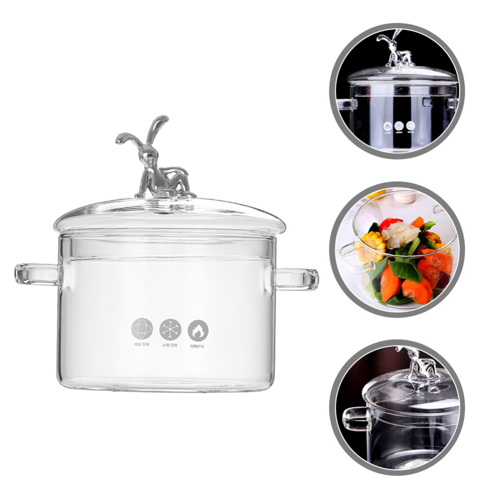Kitchen Home Glass Cooking Pots Casserole Soup with Lid Double Ear Baby