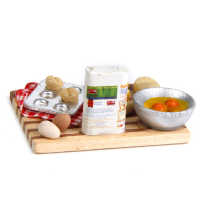 1:12 Puppenstube Miniatur Küche Lebensmittel Zubehör Eier Milch Brot auf Karton