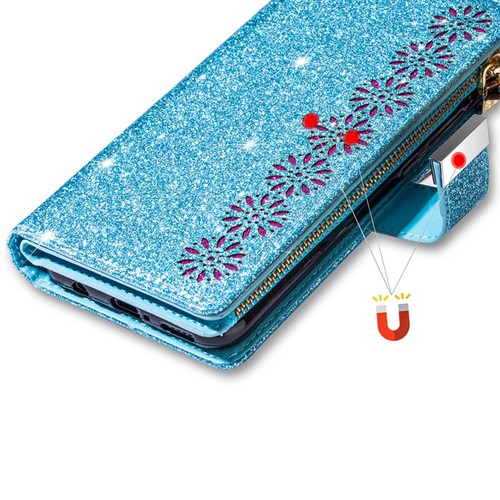 Glitter Wallet Case Strap Zipper Card Flip Cover for Huawei P40 P30 P20 Lite Pro - Picture 12 of 33