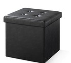 Collapsible Storage Ottoman : 15" Button Tufted Faux Leather