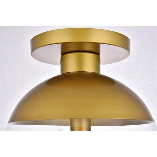 Living District Eclipse 1-Light Metal & Glass Flush Mount in Brass/Clear - Picture 4 of 5