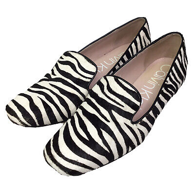 Calvin Klein Womens Hannah Loafers Leather Zebra Print Fur Flats Slip On  Size 7 | eBay