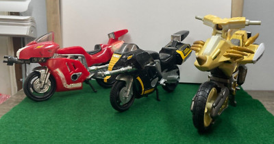 Vintage Lot of 3 Mighty Morphing Power Rangers Red, Black, and Gold Motorcycle