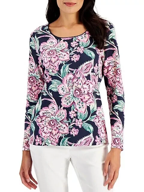 Pull Karen Scott 100% Coton Fuchsia - Col V, Motif Torsade, Taille XL, Occasion En Excellent état
