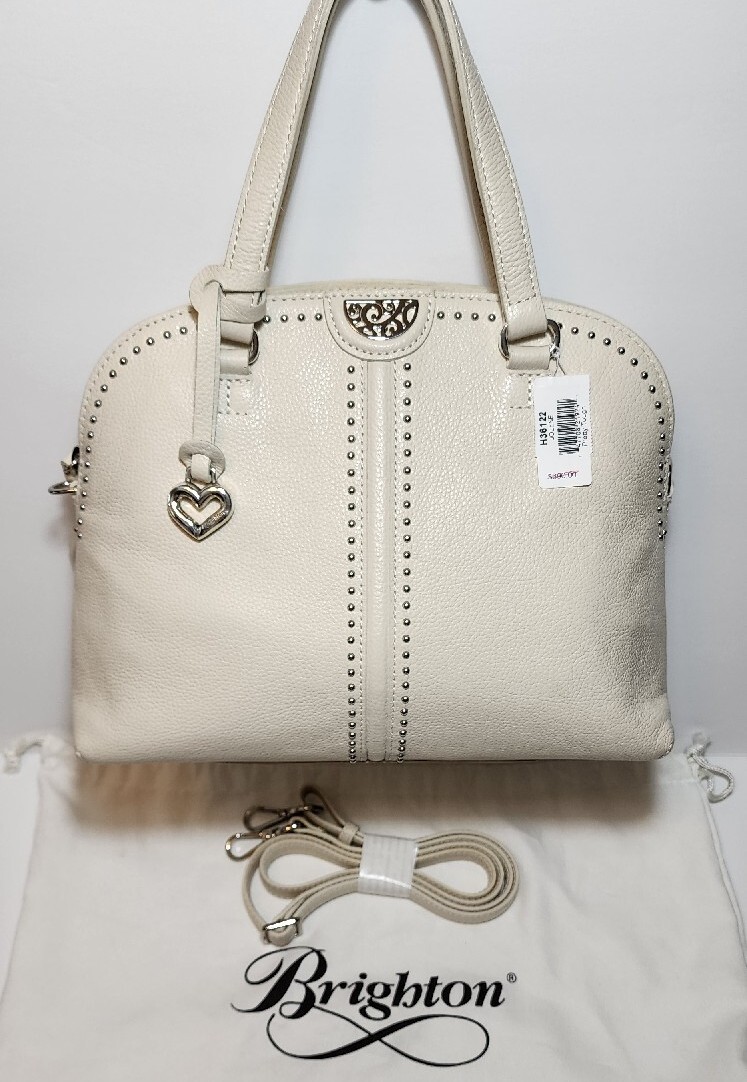 S L1200 Brighton Pretty Collect. Tough White Jolene Domed Studded Crossbody Handbag $390