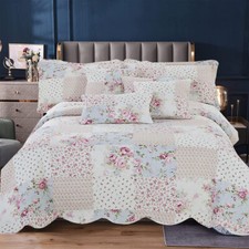 3 Piece Quilted Patchwork Bedspread Throw Single Double King Size Bedding Set
