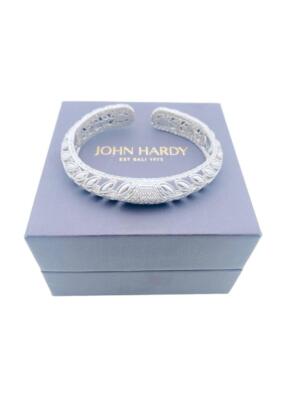 John Hardy Sterling Batu Kawung Blatt Diamant 12 mm Scharnier Manschette Armband-Box-A