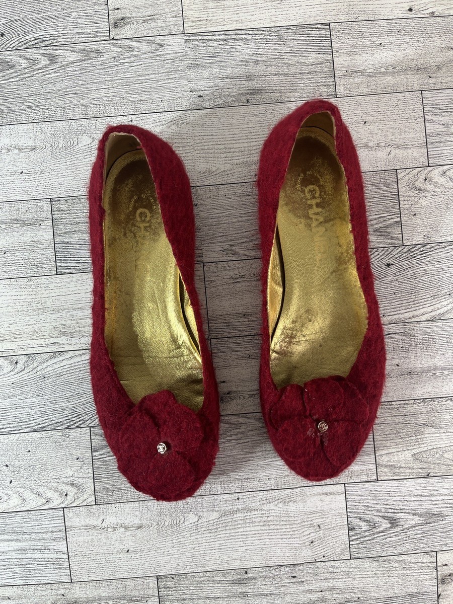 Chanel Camellia Ballet Flats Red Tweed Size 36 1/2 | eBay