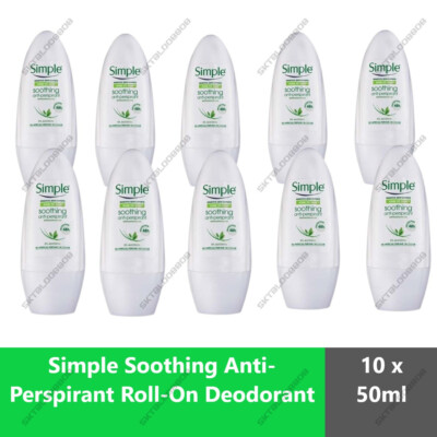 10 x 50ml Simple Soothing Anti-Perspirant Roll-On Deodorant For Sensitive Skin