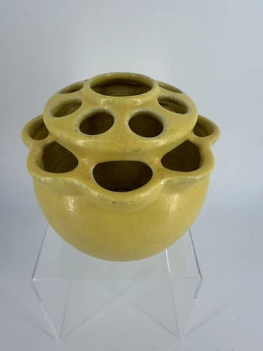 VTG Art Pottery Flower Frog Vase Yellow Glaze Art Deco MCM McCoy? Large