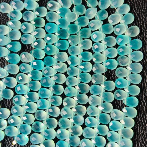 Excellente pierre précieuse briolette calcédoine aqua onyx 10 perles taille 12 x 8 mm brin - Photo 1 sur 5
