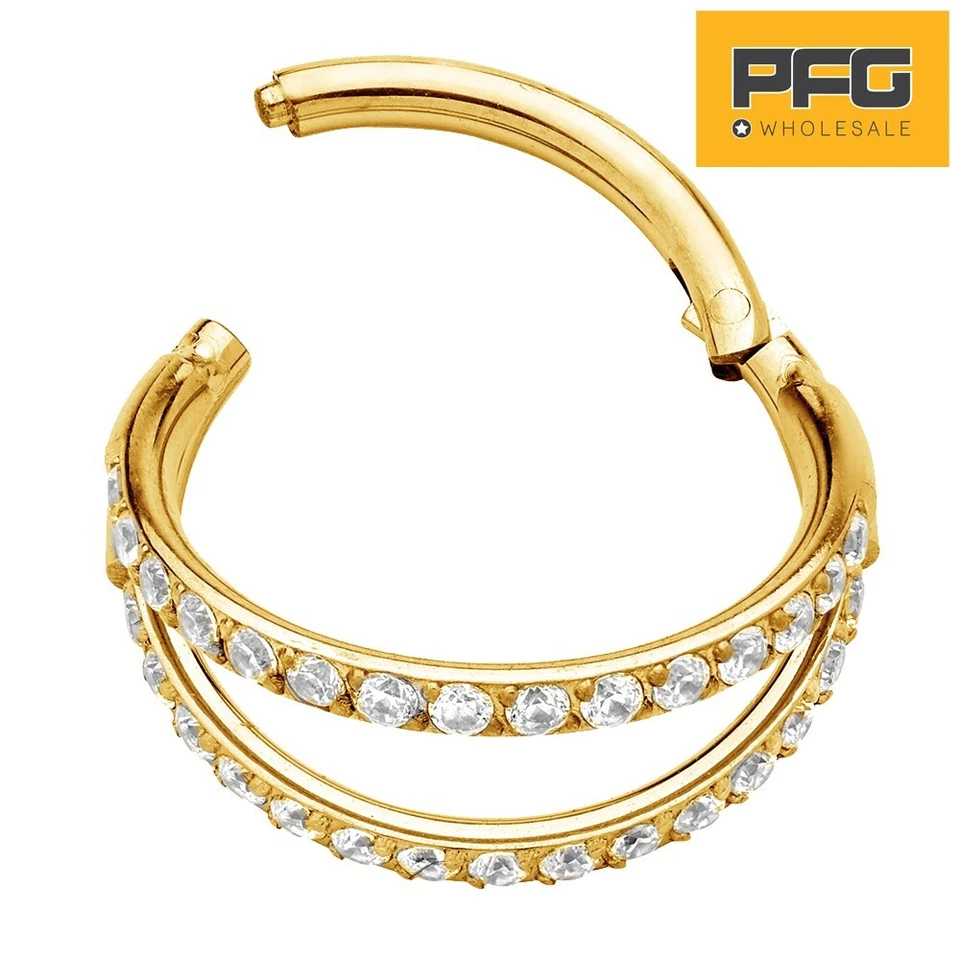 G23 Titanium Double Hoop Gem Hinged Segment Septum Nose Ring Sleeper Earrings - image 4 of 4