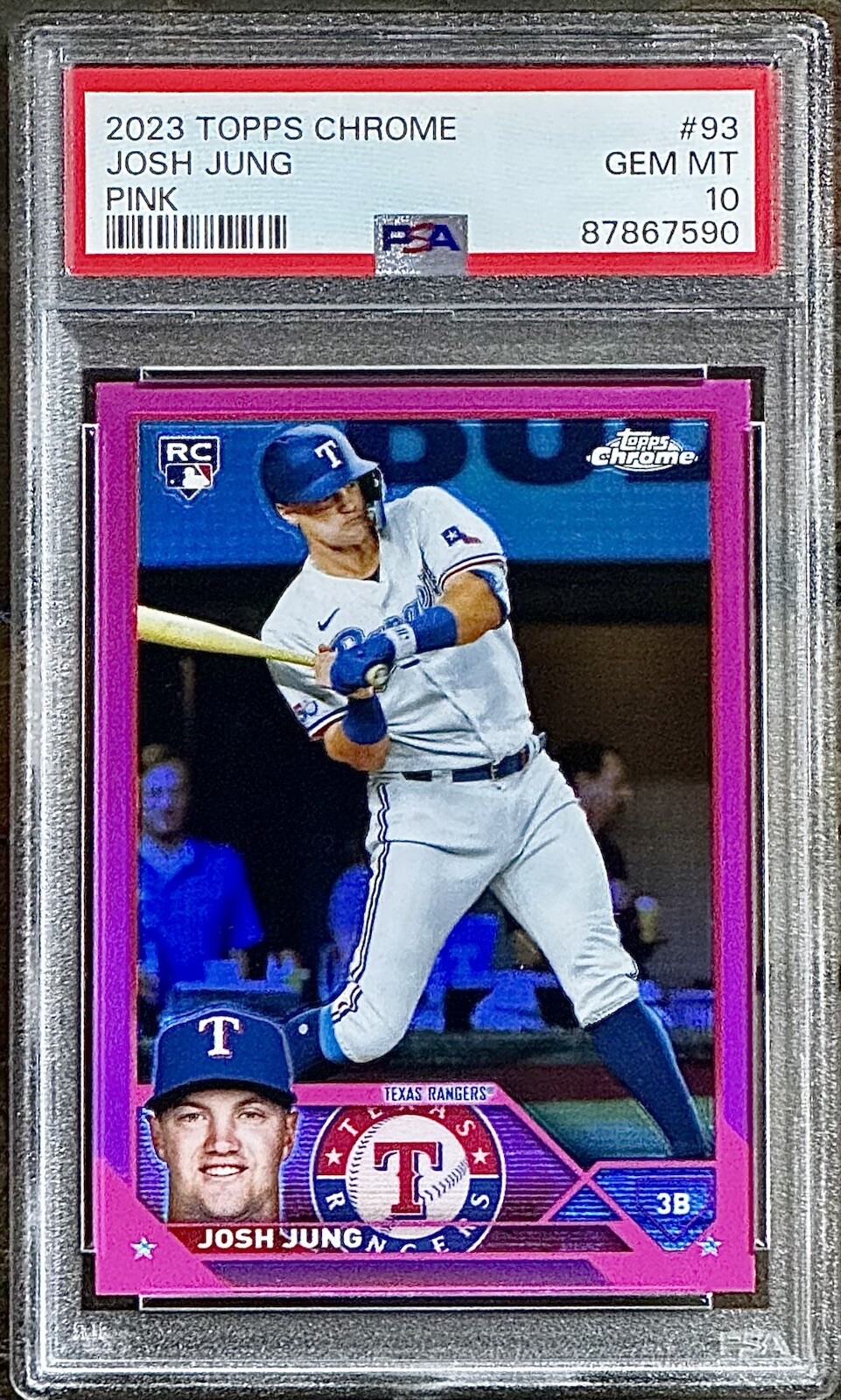 Josh Jung PSA 10 - 2023 Topps Chrome #93 PINK Rookie RC - Texas Rangers